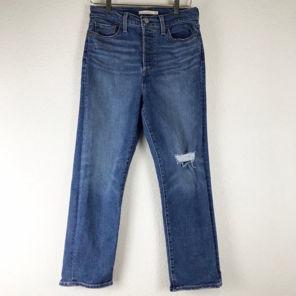 Levi's Wedgie Straight Ankle Jeans High Rise Button Fly Distressed Denim Size 29